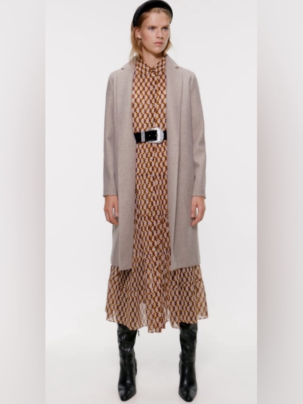 Zara Lapel Coat Sand Marl Cream Overcoat Topcoat Size US XL - Picture 2 of 7